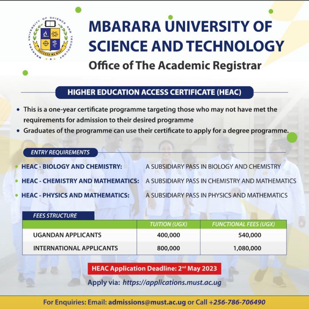 MbararaUST's tweet photo. Good News to all Vacists
You do not need to repeat S6 to improve your grades; instead, enroll for the Higher Education Access Certificate program at @MbararaUST, which is fully accredited by the National Council for Higher Education. 
See the flyer for details https://t.co/wjUIebm9ip