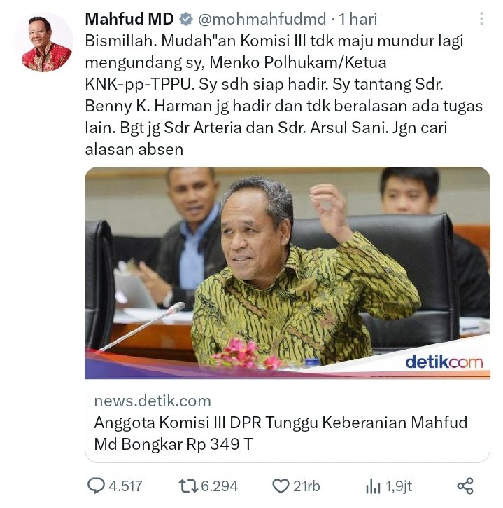 Mau sampai kapan sikap saling tantang seperti ini dipertontonkan kepada publik oleh kedua lembaga ini (@PolhukamRI &amp; <a href="/DPR_RI/">DPR RI</a>)?

Entahlah.

Yang jelas, sikap seperti ini biasanya hanya dilakukan oleh bocil-bocil yang baru main di medsos.

Memalukan sekaligus MEMILUKAN