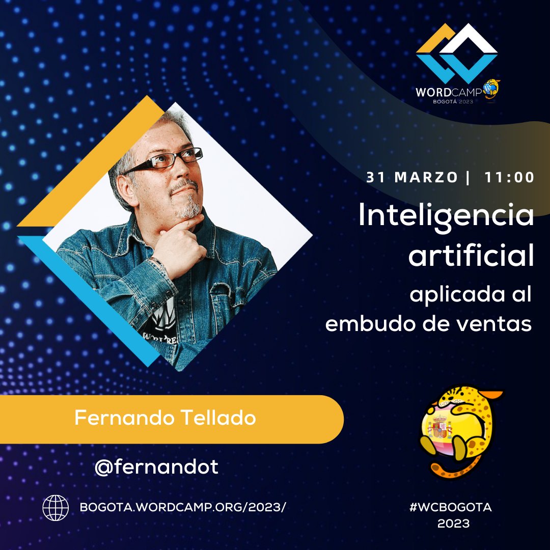 ¿Es posible que aún hay gente que no sepa que esta semana es #WCBOGOTA? Estaré hablando este viernes 31 a las 11:00 (hora de Bogotá) / 19:00 (hora de España peninsular) sobre #ChatGPT e #IA en #WordPress y #WooCommerce 

bogota.wordcamp.org/2023/

¡¡Apúntate, es gratis y online!!
