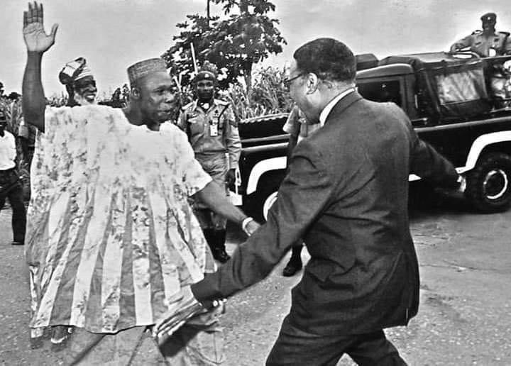 NigeriaStories's tweet photo. A picture of Olusegun Obasanjo, a week after he left prison with the Commonwealth's Emeka Anyaoku 1998.

He was very happy to have his freedom back ❤️ https://t.co/qeffRUPGso