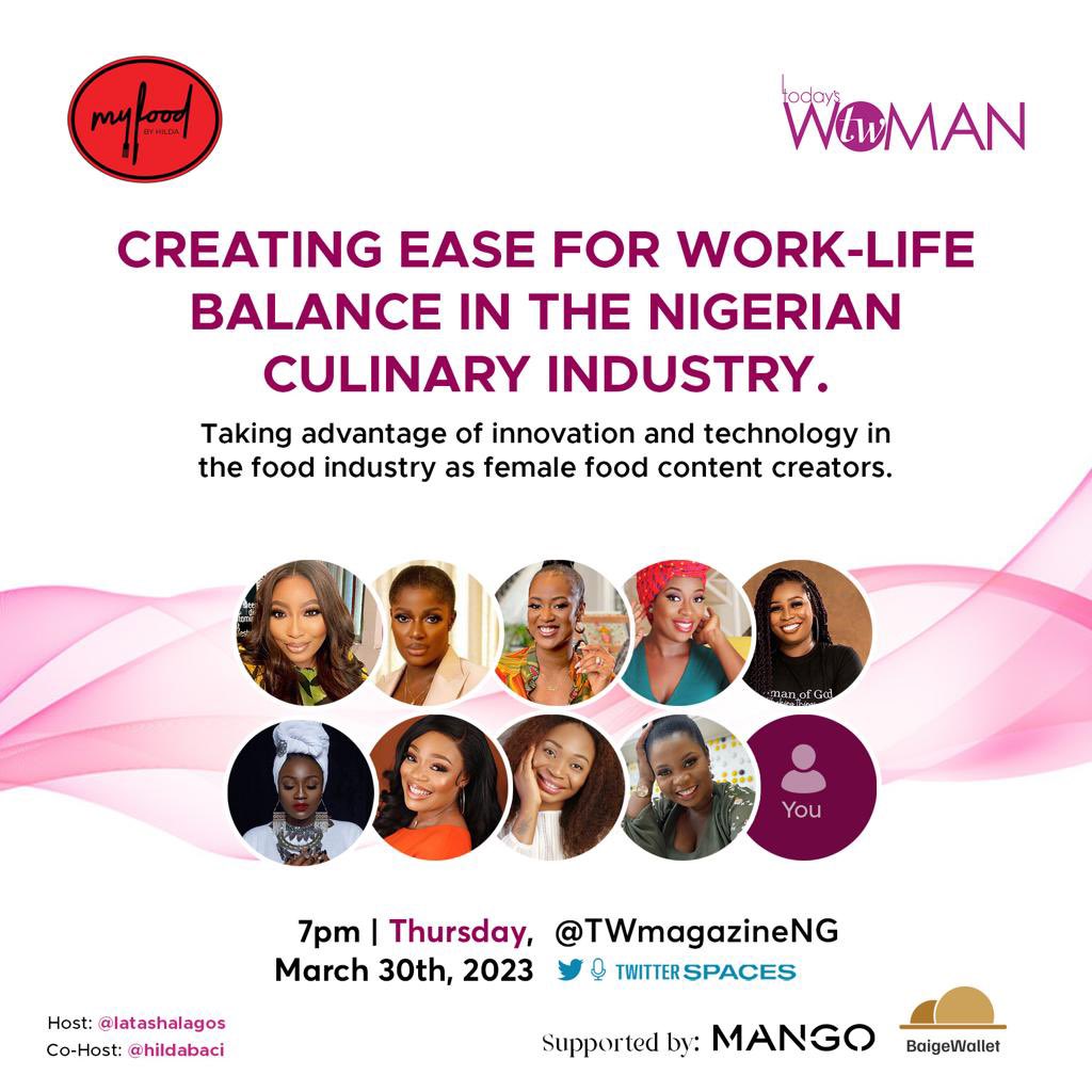 What role can innovative technology play in the advancement of your career as a food content creator? 
Join the conversation! 

Date: Thursday 30th March 2023
Time: 7 PM
Platform: Twitter Spaces 🐦 

#TWMagazineNG #MyFoodByHilda #BaigeWallet #MangoNigeria #BlanchAiglePR
