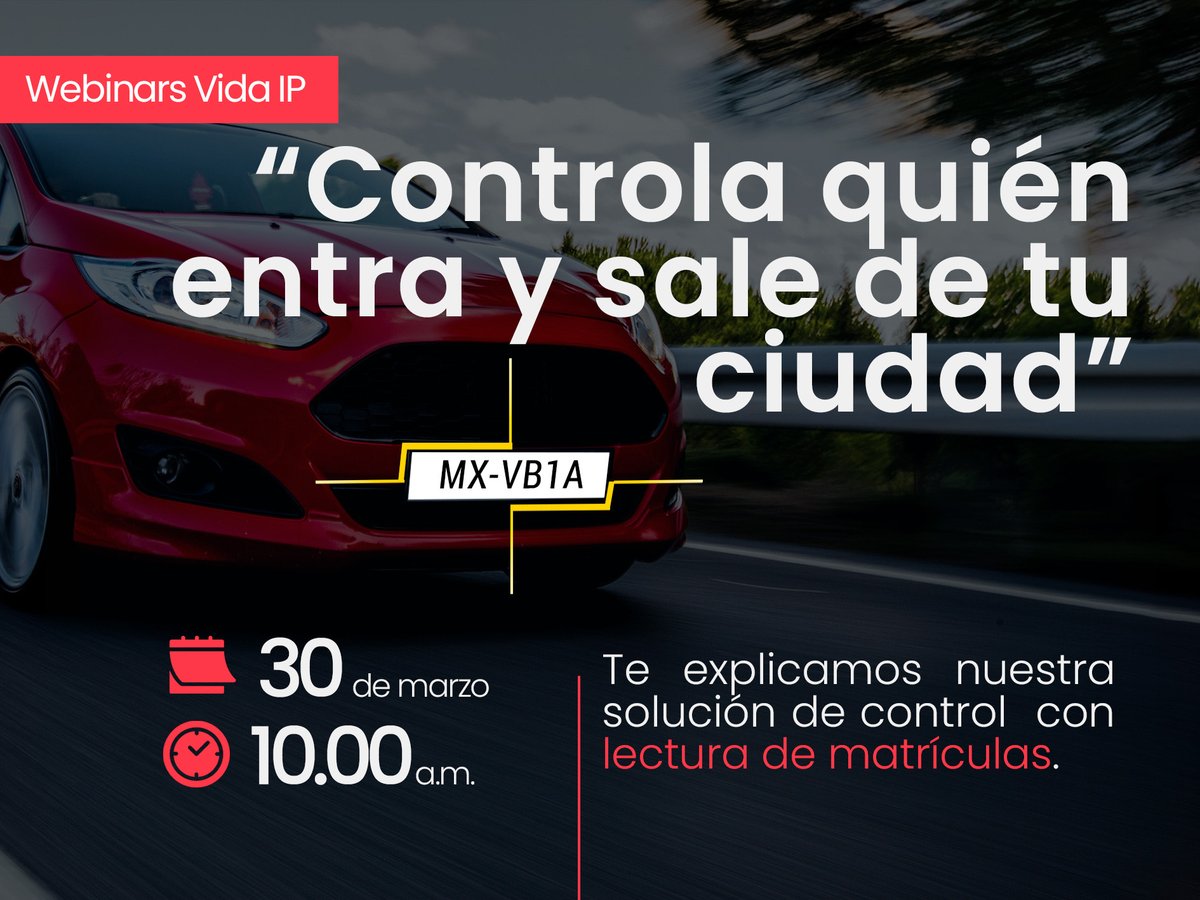Vida__ip's tweet photo. No te puedes perder nuestro próximo webinar: "Controla quién entra y sale de tu ciudad" 📅Jueves, 30 de marzo 🕚10:00 a.m.

Registro: https://t.co/ArtK5ygZga

Te explicaremos nuestra solución de control de vehículos mediante cámaras con lectura de matrículas.

#webinar #lpr #ZBE https://t.co/MpOP5kK0W2
