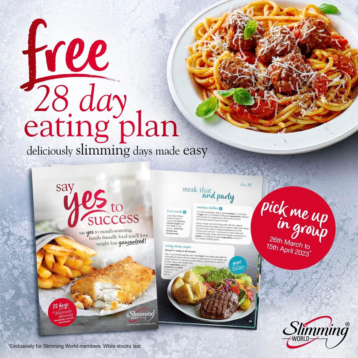 SWNicolaBennett's tweet photo. So excited for this amazing 28 day eating plan launching in @SlimmingWorld groups this week! Delicious Meals made easy for your perfectly planned Slimming day. The members in Southmead are already sharing their excitement about receiving their eating plan in groups this week!! https://t.co/82iXCgY6Yt