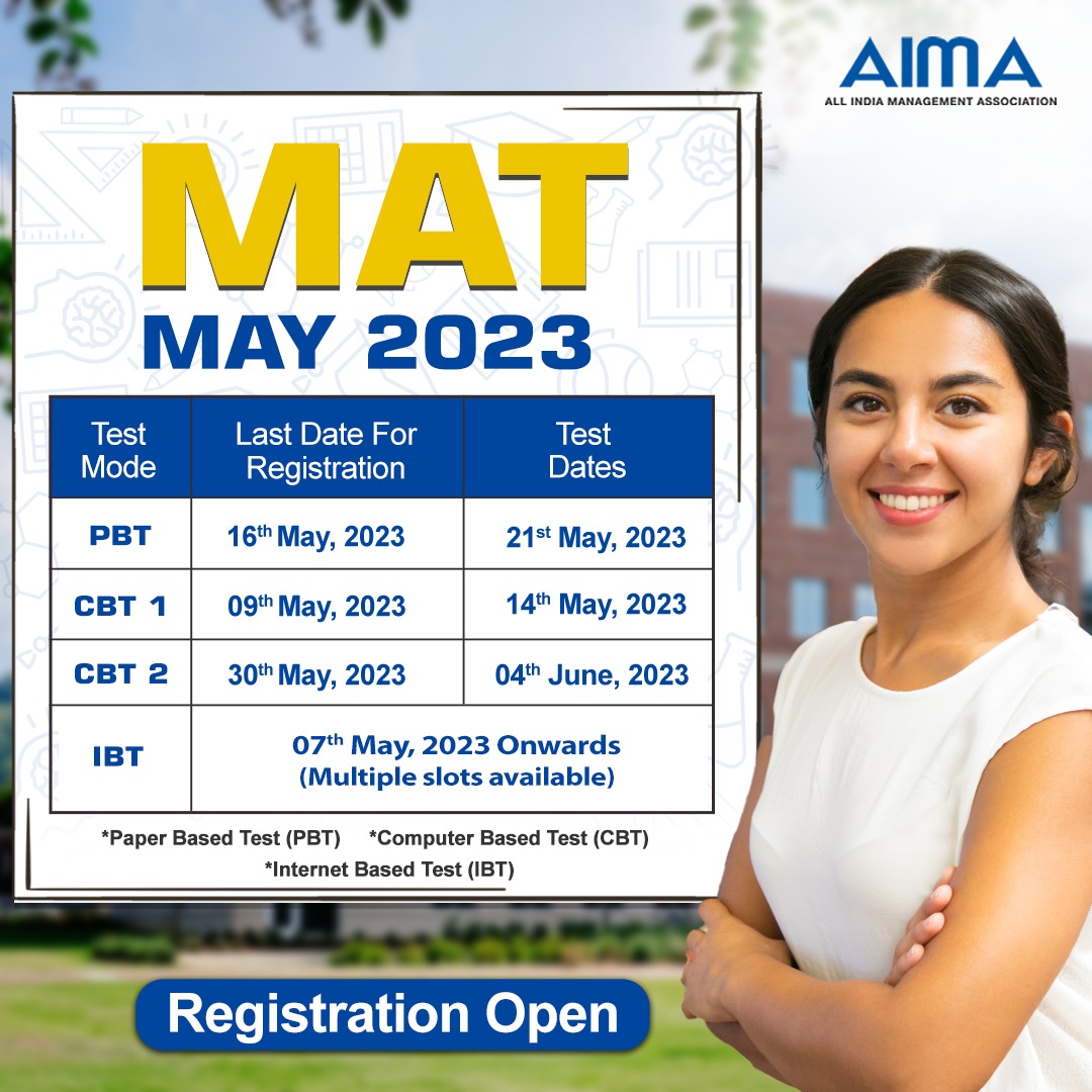 aimaindia's tweet photo. Registration for MAT May 2023 is open now!!!
So, here’s your chance to get into the B-School of your choice.

Hurry, register now- https://t.co/L9nT3wIPz3

#MAT2023 #MATMay #MBA #PGDM https://t.co/rtbI908Ppq