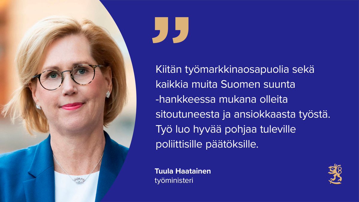 TEM_uutiset's tweet photo. #SuomenSuunta -hankkeessa työmarkkinaosapuolet pohtivat asiantuntijoiden kanssa keinoja vauhdittaa Suomen talouskasvua.

🔸Ehdotukset tuottavuuden ja työvoiman saatavuuden parantamiseksi seuraavalla hallituskaudella on julkaistu: https://t.co/3GQ9T2Ym2L https://t.co/yuWeZbLPXK