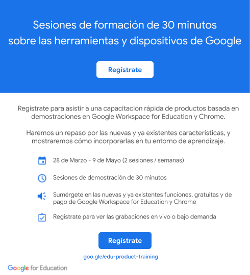 ieducando's tweet photo. 🚨Mañana arrancan los Product Training Series de @GoogleForEdu

Tanto si es profesor, administrador o líder de TI, todas las sesiones están diseñadas para ayudarte a aprovechar al máximo las herramientas y los dispositivos de #Google✅

No te los pierdas!👉https://t.co/ZmdDFHSK4p https://t.co/JR11I54tHh