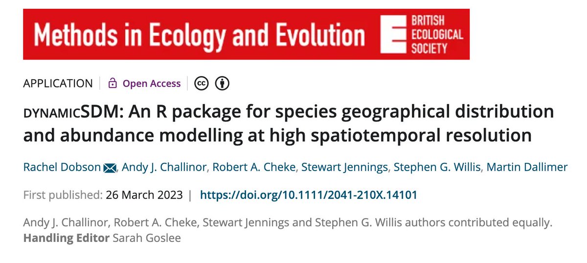 dynamicSDM: An R package for species geographical distribution and abundance modelling at high spatiotemporal resolution - excited to share our new #OpenAccess paper out now in @MethodsEcolEvol ! 🌍 👉Link: doi.org/10.1111/2041-2… @ICASLeeds @SRILeeds @PanoramaDTP @SEELeeds 1/5