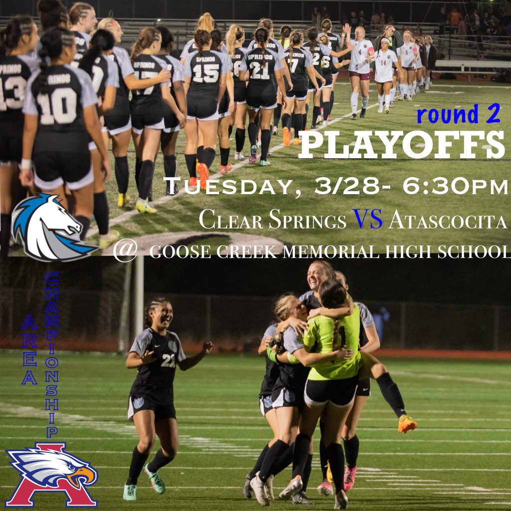 GirlsSoccerCSHS's tweet photo. ROUND 2!! Come Out and Support @GirlsSoccerCSHS  ⚽️ on the road- @uiltexas Area Round!! Lady Chargers face @AHS_LadySoccer. 🎟️ https://t.co/KbwHstOFLb @CSHSAthletes @ClearSpringsHS @CCISDAthletics @LethalSoccer @50_50Pod @GalvSports @TedDunnam @HoustonChronHS https://t.co/MMiGwgpwfE