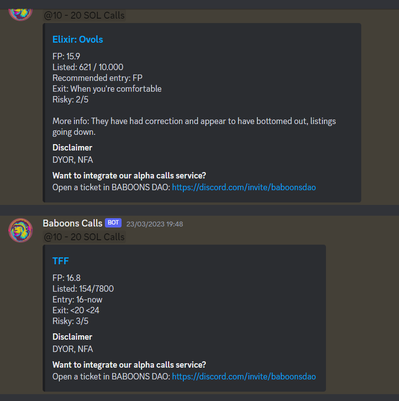 BABOONSDAO's tweet photo. We already have the calls bot ready! let us know if you want this service for your discord! we leave you some examples 👀🔥🦍 https://t.co/ZyLRwBmnTW