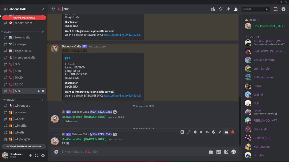 We already have the calls bot ready! let us know if you want this service for your discord! we leave you some examples 👀🔥🦍