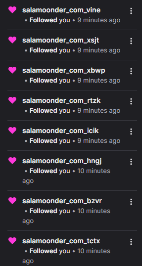 VixieLyra's tweet photo. 2 hours into stream and I got follow botted for the first time and oh god I was shook! bot is called Salamoonder_com_ Spread the word!
#followbot #twitchstreamer #vtuber #ENVtuber https://t.co/CHHZVibpNt