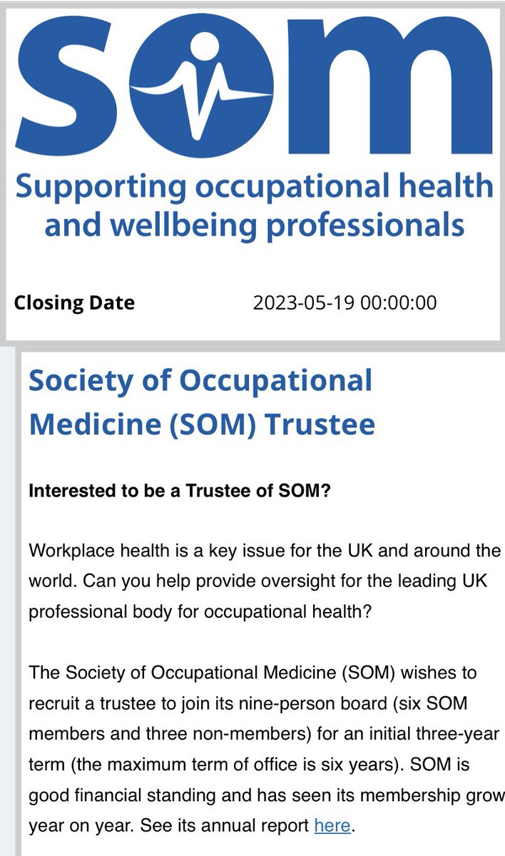 Interested in being a @SOMNews #Trustee? We are particularly interested in someone with a commercial sector background and perhaps also with knowledge of investment and membership body issues. @atrd_uk @TrusteesWeek @YoungTrustees @thetrustees
See:

som.org.uk/society-occupa…