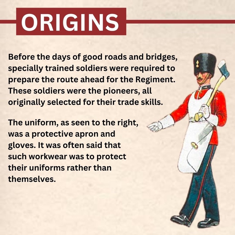 For our next edition of “Traditions of the Royal Welch Fusiliers” series, we look into the history behind the Regimental Pioneers. Swipe for more information. Stay tuned for more RWF traditions!