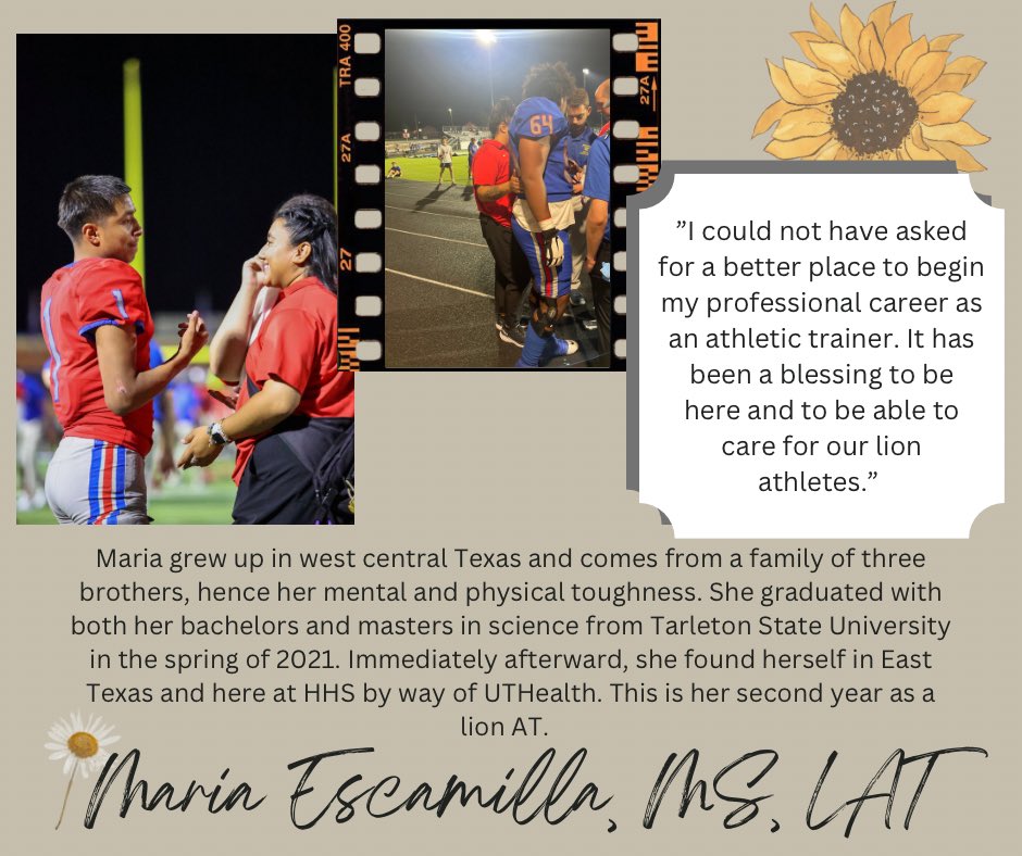 To finish up National Athletic Training Month, we will highlight our licensed ATs! First up, Assistant AT Maria Escamilla! ❤️💙