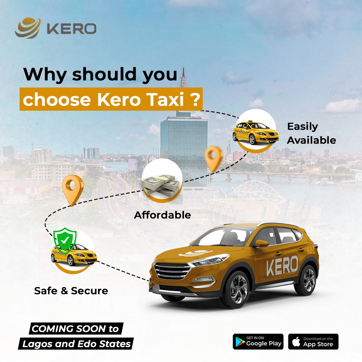 Looking for an affordable, safe, and easily available ride🚕? Choose Kero Taxi today and enjoy a hassle-free journey😍! Visit for more information - kerotechnologies.com #kero #nigeria #lagosbusiness #taxiservice #driver #blackbusinessowner #taxidermyart #Edo #business