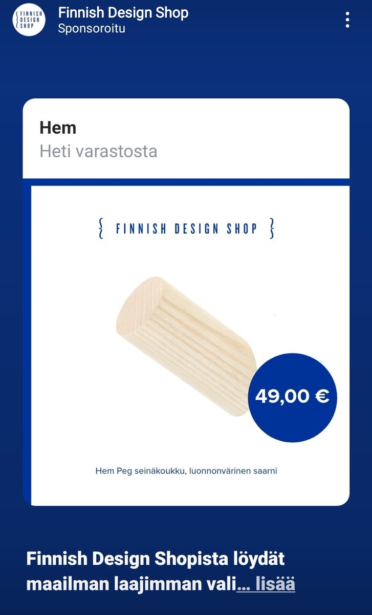 Mitä hervettiä?

Vinoon sahattu parin sentin pätkä harjanvartta 49,00 euroa.

130 cm harjanvarsi Byggmaxilla 1,59 euroa. Se 5 cm pätkiin on 26 kpl 49,00 euron seinäkoukkuja.
Eli 1274 euroa yhellä 1,59 euron harjanvarrella.

Desinkiä.