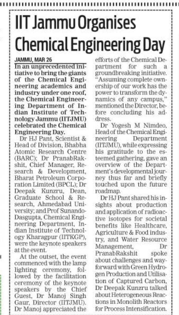 ChemEnggIITJMU's tweet photo. Media Coverage on Chemical Engineering day Celebration at IIT Jammu
@IITJammu https://t.co/788fsqTIUx