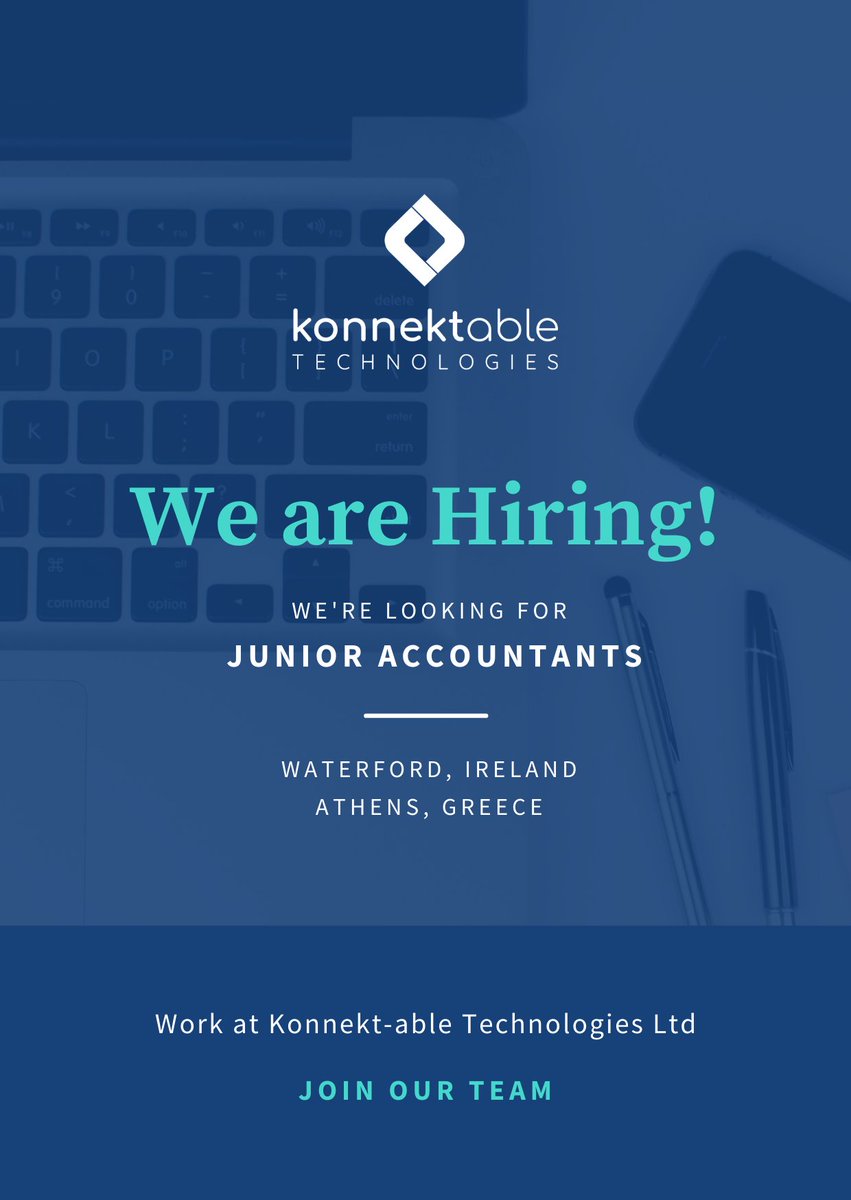 Konnektable's tweet image. 📣❗️Attention all junior accountants in #Athens, Greece and #Waterford, Ireland!
@Konnektable is looking for two talented and motivated Junior Accountants to join our team. 

Apply here 👉 konnektable.com/career/

#junioraccountant #werehiring #jobopening