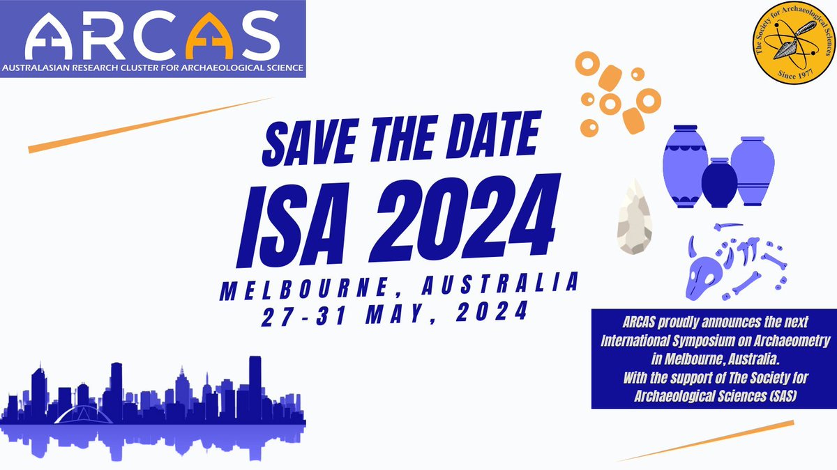 socarchsci's tweet photo. 📢CONFERENCE ANNOUNCEMENT 📢
The #SAS is a longtime supporter of International Symposium on #Archaeometry, awarding a student poster prize and hosting a society business meeting at the conference. In 2024, we’re taking our relationship to the NEXT LEVEL... https://t.co/cTiCPIedJF