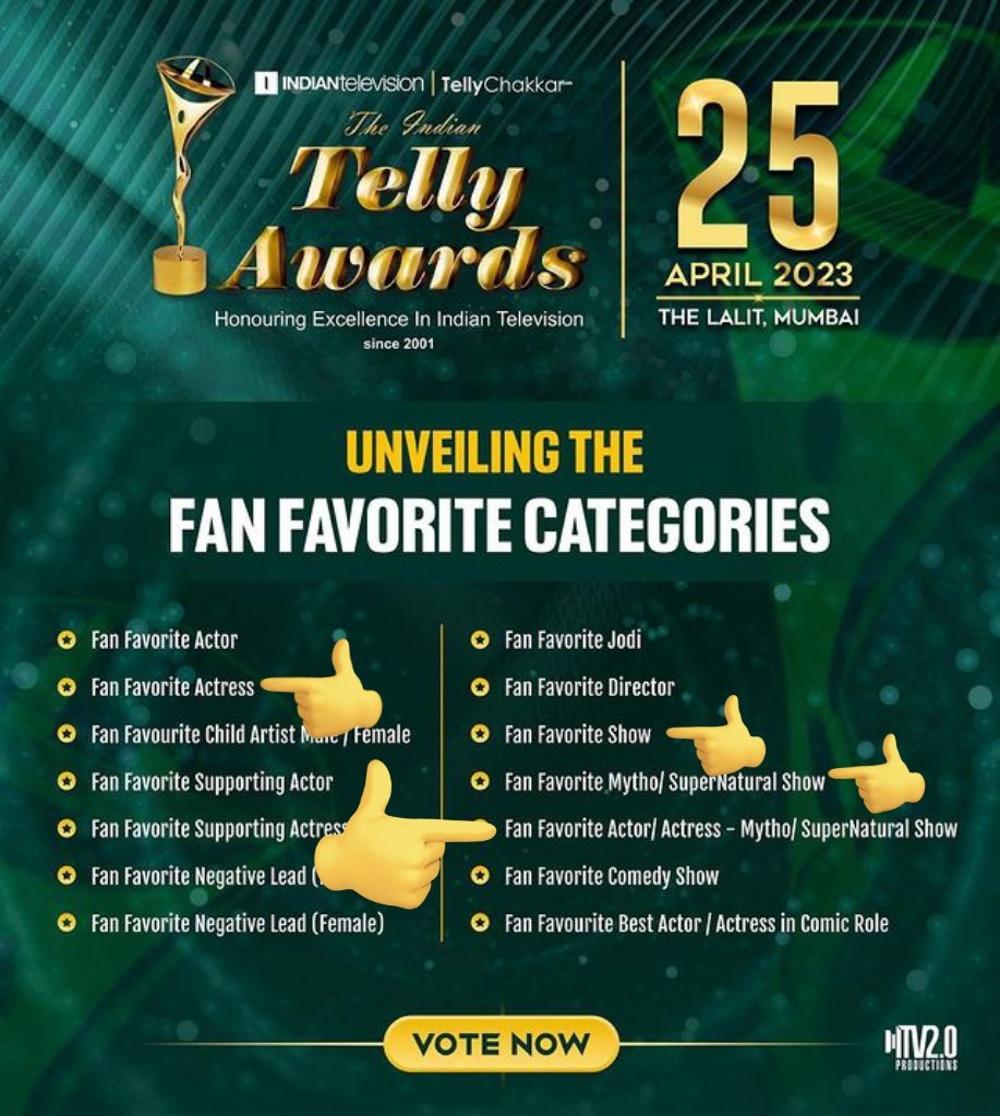 Guys ye dekho #TejasswiPrakash ne 2019mne Telly Awards pe gayi thi so make sure ki wo ess bar jaye &award sath leke aye💪So everyone com. mat karo post pe link pe jao and vote karo🙏  FavActress, FavActress for supernatural show this 2 is imp.

LINK👇
indiantellyawards.com/public-voting/