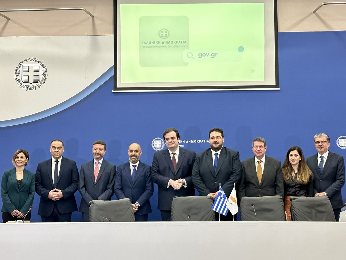 Pierrakakis's tweet photo. Με χαρά υποδέχτηκα στο @MinDigitalGr τον φίλο Υφυπουργό Έρευνας, Καινοτομίας &amp; Ψηφιακής Πολιτικής της Κυπριακής Δημοκρατίας @hadjizachariasp. Μέσα από την ανταλλαγή καλών πρακτικών, εμβαθύνουμε ακόμα περισσότερο τη άριστη συνεργασία μεταξύ Ελλάδας και Κύπρου σε όλους τους τομείς. https://t.co/vMMlffVQtY