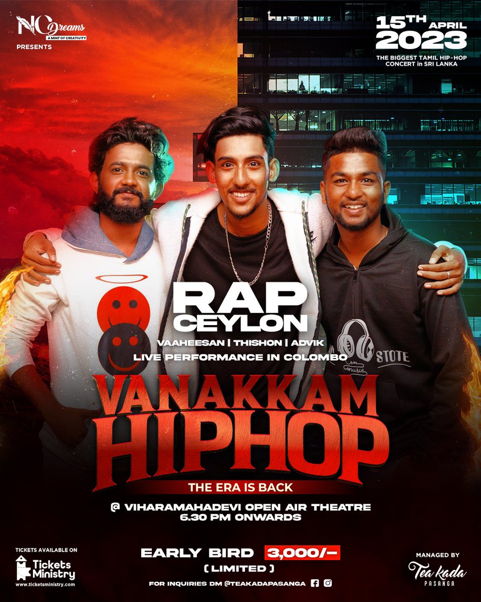 thishonmax's tweet photo. Team #rapceylon on live In COLOMBO 
Tickets:👇🏽
https://t.co/li53s9nZEC 

#yogib #natchatra #drburn  #emceejesz #adk #srirascol #adksrirascol #vanakkamhiphop  #teakadapasanga #rapceylon #ncdreams  #srilanka #tamilhiphop #thishon #musicdirector https://t.co/SZhK74Hpxa
