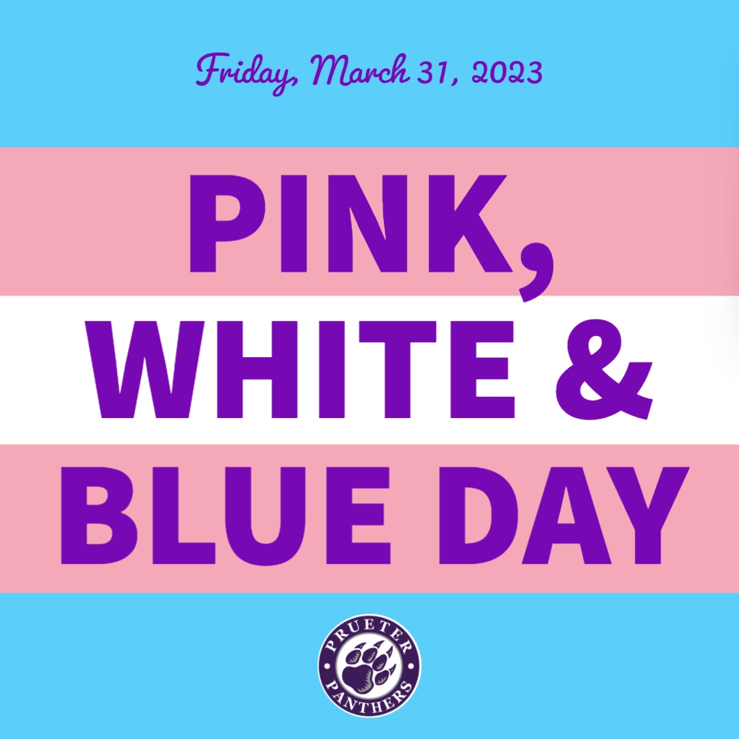 This Friday, March 31st is Pink, White &amp; Blue day and it's also Inside Out Day! Show your Prueter Panther spirit with some inside-out pink, white and blue clothes this Friday!
#PrueterPS #PrueterPanthers #SpiritDay #WRDSB