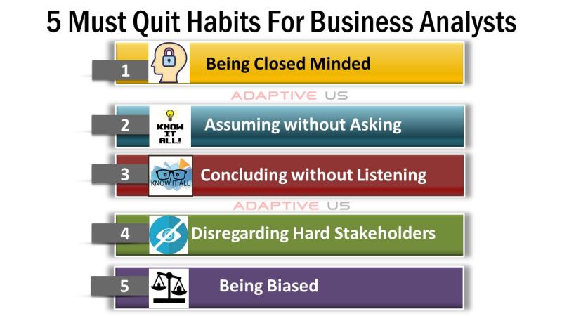 #MondayKnowledge
5 MUST-QUIT HABITS FOR BEING AN AWESOME BA -
Here is a simple formula for what you must stop doing:
#businessanalysis #businessanlysiscareer #businessanlystcareer #baot #batips #bacareer #basuccess #awesomeba #adaptiveus