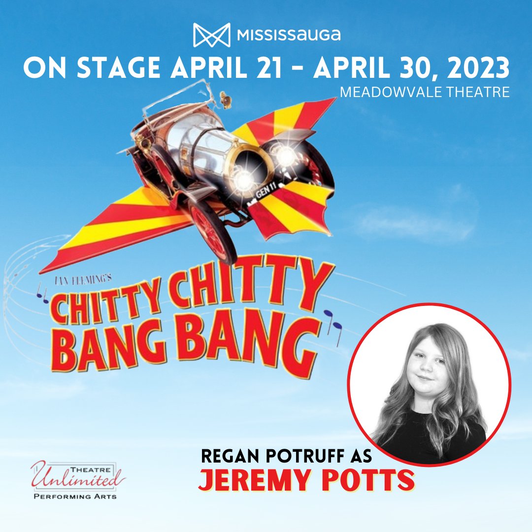 "🎭 Cast Spotlight: Regan Pottruff - Jeremy Potts | ""I love how kind everyone is in Community Theatre. I always get excited when it’s my turn" Come see us  in Chitty Chitty Bang Bang at The Meadowvale Theatre, Mississauga | April 21 - 30, 2023
🎟 Tickets »