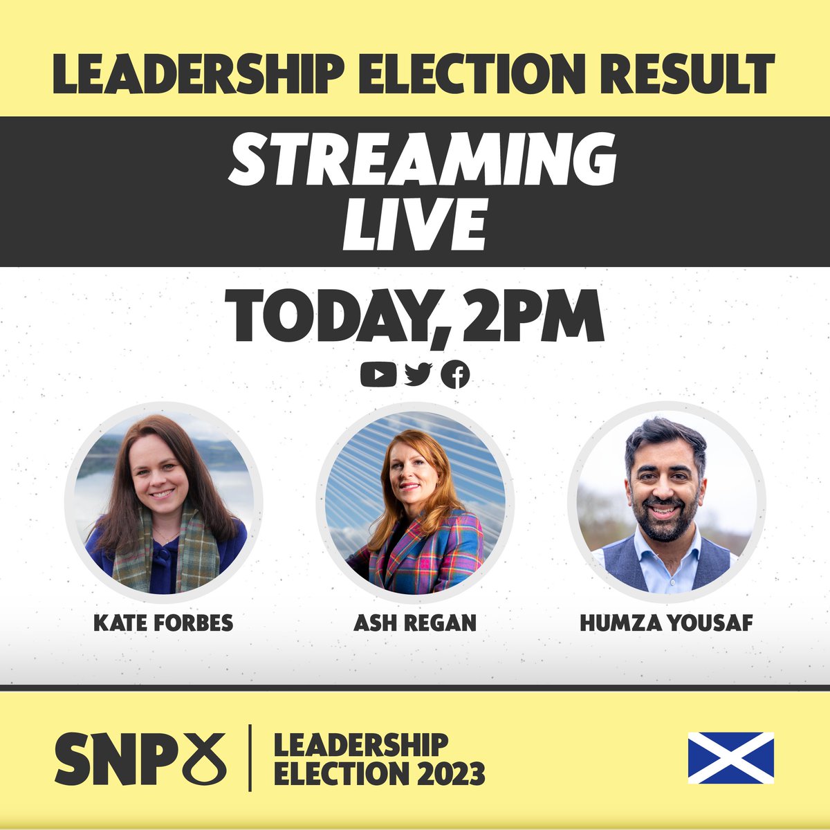 theSNP's tweet photo. 🏴󠁧󠁢󠁳󠁣󠁴󠁿 Voting in the SNP leadership election is officially closed, the votes are being counted, and this afternoon we will reveal the new leader.

📺 Watch the live stream at 2pm on the SNP YouTube, Twitter, Facebook and on https://t.co/6mwiJQqPR3. https://t.co/fkUkHDVmHi