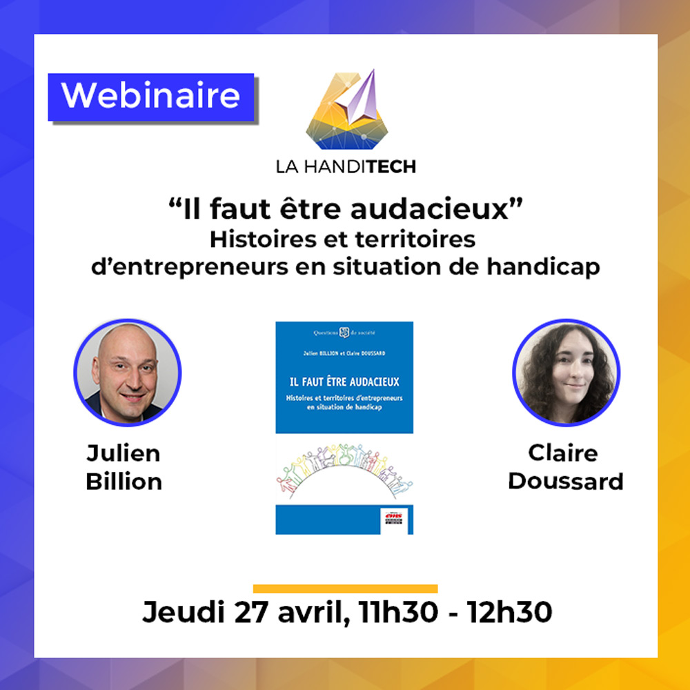 Nous parlerons #handicap et #entrepreneuriat  autour du livre "il faut être audacieux, histoires et territoires d'entrepreneurs en situation de handicap" le 27 avril de 11h30 à 12h30 urlz.fr/l8Xd
Venez découvrir 20 portraits d'entrepreneurs avec les auteurs du livre.