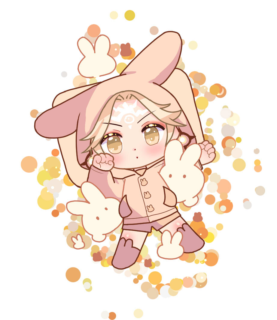 1boy male focus blonde hair hood rabbit chibi animal hood  illustration images