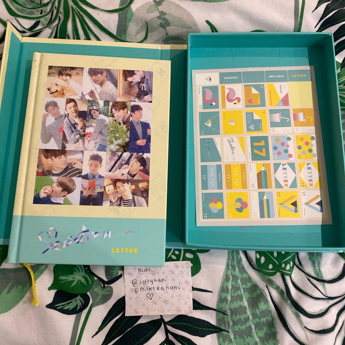 softyhani's tweet photo. wts/selling !!!! seventeen love letter album  !!!! 
first letter version
- includes sticker, for extra you can have the bookmark pc
- new condition 
- colour fading on side as it’s been left on my shelf

#svt #kpop #jeonghan #seventeen https://t.co/lReKY0lkQh