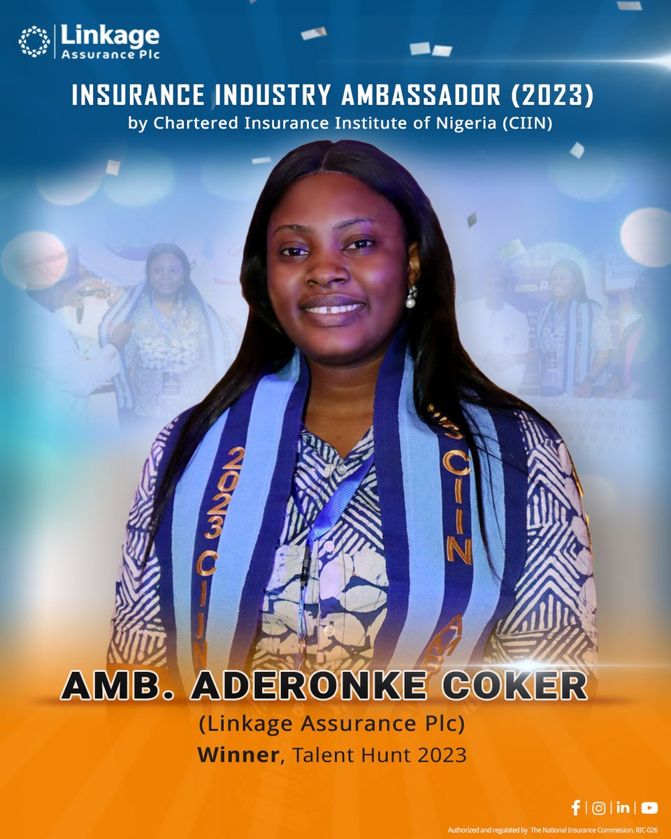 LinkageNg's tweet photo. Congratulations Aderonke Coker on winning the CIIN Talent Nite competition and becoming the Insurance Industry Ambassador for 2023!
Thank you for making Linkage Assurance Plc proud.
#CIINTalentNite #Congratulations #goals #CIIN #Talentnight #Ambassador #InsuranceAmbassador https://t.co/Psuv5TXQal