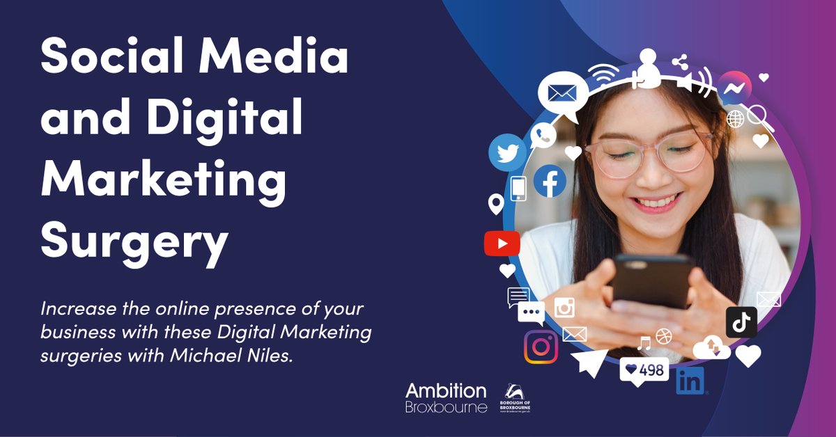 Free business event: Social Media and Digital Marketing Surgeries with Michael Niles

These 45 minute online 1-2-1 sessions will help you to understand how to improve and enhance your current digital presence.

Book your place here: ow.ly/pRKK50Nrh8l