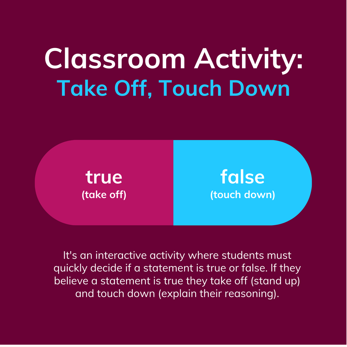 tarateachers's tweet photo. Learning doesn't have to be boring. It's time to get some blood pumping!

Use Take Off, Touch Down for your next classroom activity!

Share our FREE eBook with your teachers!

https://t.co/ksFRmax12f https://t.co/GT8AKTdF9T