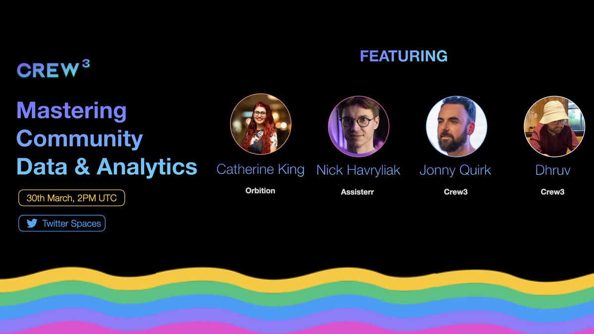 Mastering Community Data and Analytics week has arrived as part of our CREW³ CM360 Course. 📊

👋 Join the panel event on our Twitter Spaces this Thursday x.com/i/spaces/1PlJQ…