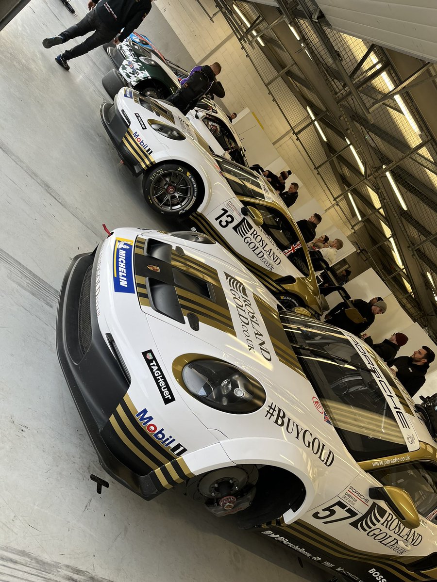 Porsche Carrera Cup Media Day at Silverstone.  Both Rosland Gold cars getting ready to go out…
#PorscheMotorsport #CarreraCup