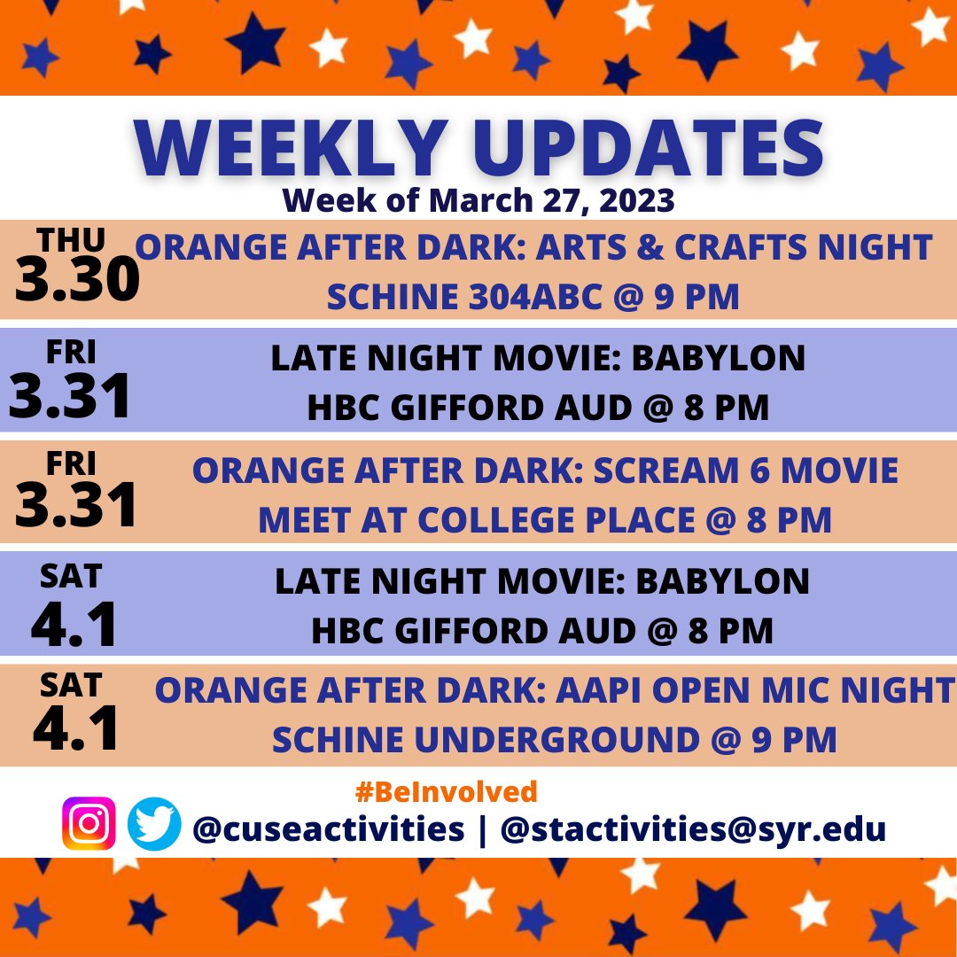 CuseActivities's tweet image. A little over one month left and we're still going strong! Will we see you this weekend??