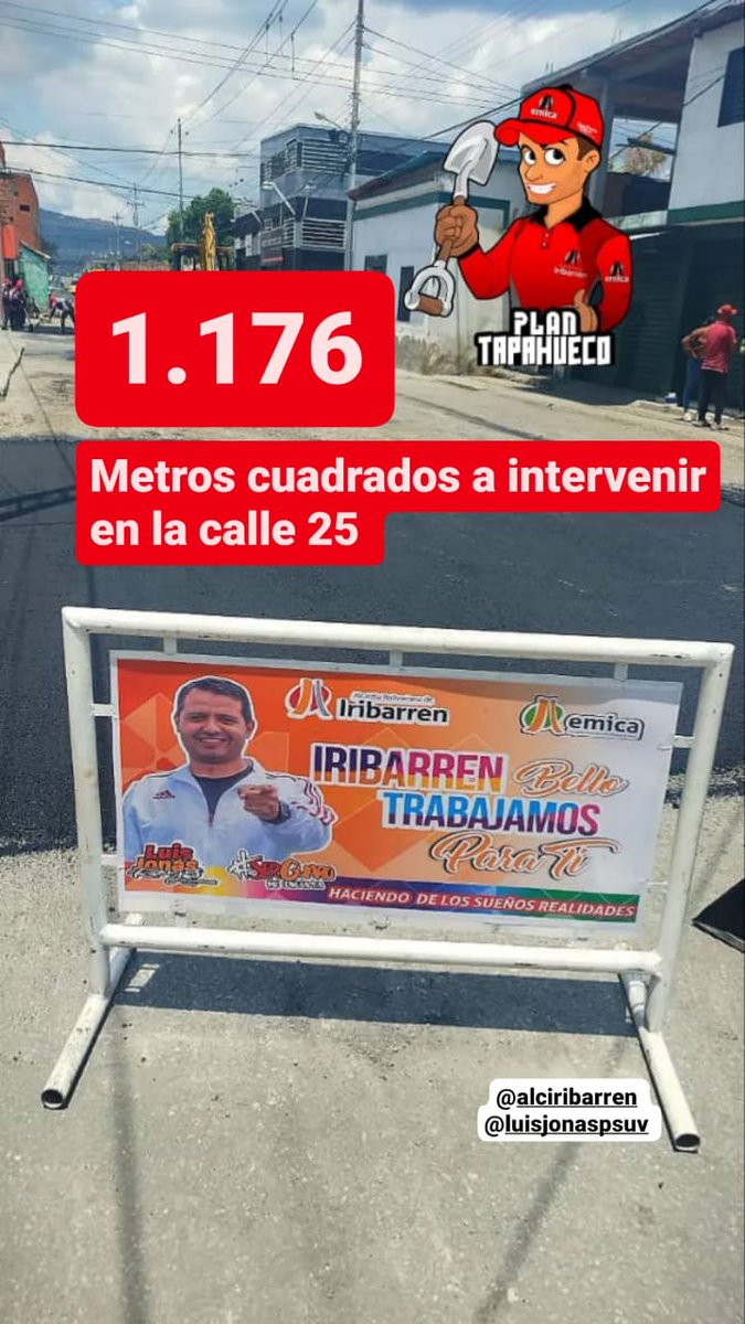 #27Mar Gracias al Alcalde @LuisJonasReyes serán cubiertos 1.176 metros cuadrados en la calle 25 con el 🚧PLAN TAPA HUECO🚧
#JuntosVamosPorMás
#OrgullosamenteGuaro
#EmicaContigo
#NiCorrupciónNiGuarimbas