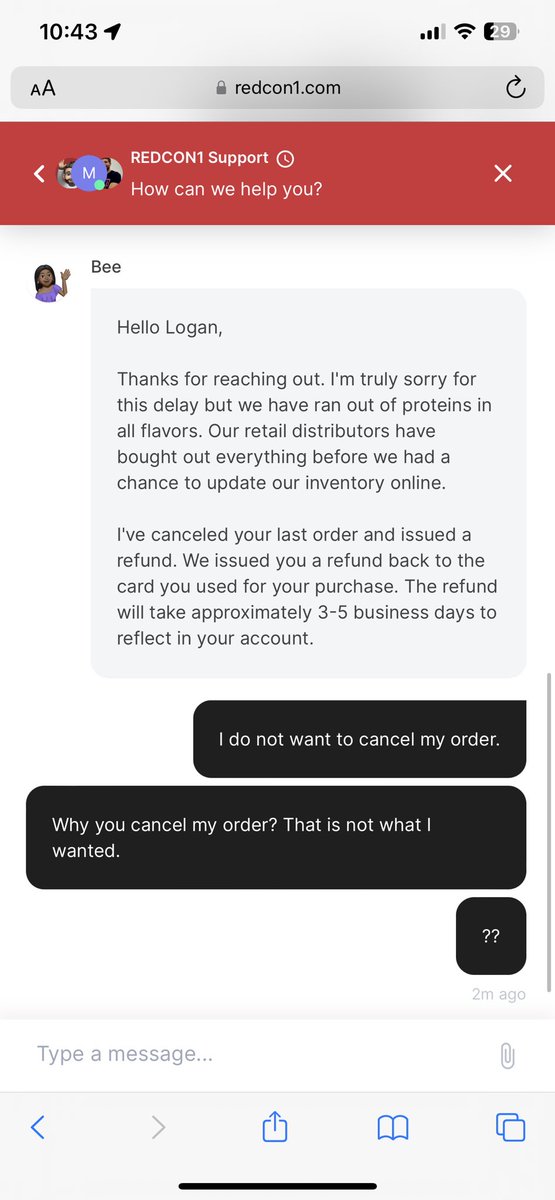 Logan3656's tweet photo. @RedCon1Official automatic cancel customers order? https://t.co/7RSLHwSvkF