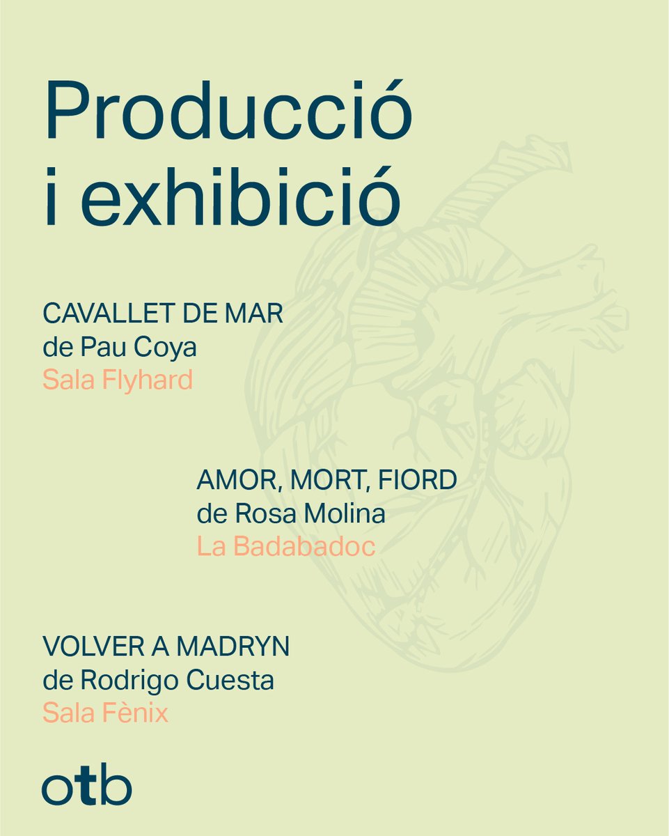OnTeatreBatega's tweet photo. @SalaFlyhard @SalaAtrium @SalaFenix @LaBadabadoc @teatreolia @elTantarantana @teatreakademia @salaversus_gl @lasaladelanena @maldateatre 🟡Producció i exhibició

▪️CAVALLET DE MAR de Pau Coya
📍Sala Flyhard

▪️AMOR, MORT, FIORD de @molinarosa
📍La Badabadoc

▪️VOLVER A MADRYN de Rodrigo Cuesta
📍Sala Fènix https://t.co/LVXa3ZsWiY