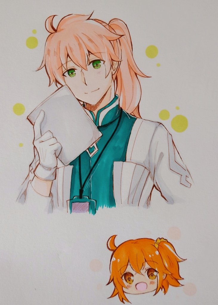 fujimaru ritsuka (female) 1boy orange hair gloves 1girl green eyes chaldea uniform smile  illustration images