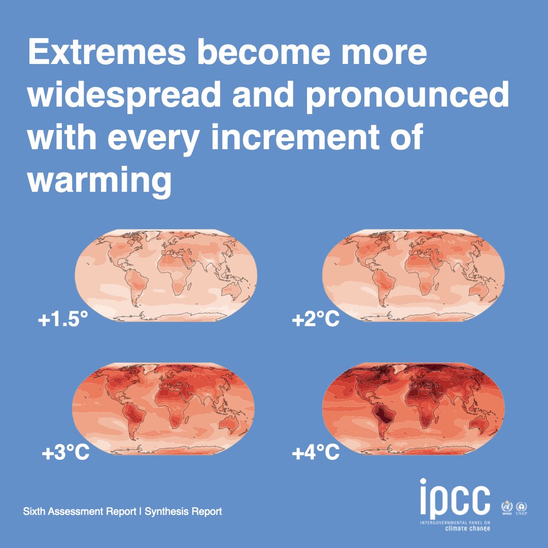 #COP28 starts this week. With every increment of warming: The risks, impacts & related losses & damages escalate. Adaptation options are becoming more constrained & less effective. What our future will look like depends on the choices we make today. bit.ly/SRYRpt23