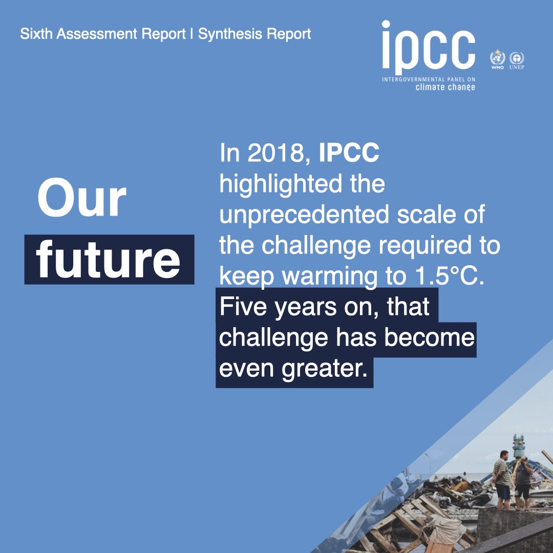 The pace & scale of #climateaction is insufficient to tackle #climatechange. In 2018, #IPCC highlighted the scale of the challenge required to keep warming to 1.5°C. 5 years on, the Synthesis Report shows that the challenge has become even greater. 👉 bit.ly/SRYRpt23