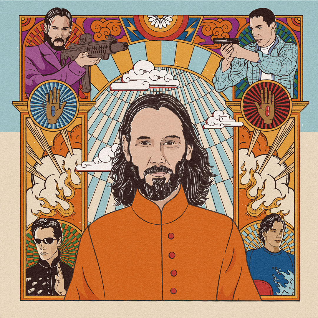 susanburghart's tweet photo. New work for the @washingtonpost -- cover for their Arts &amp; Style magazine. "The Full Keanu: Mellowest guy on the planet to onscreen killing machine." I wanted to create a visual that strikes that unique balance for one of the coolest dudes ever. #KeanuReeves #JohnWick4 #JohnWick https://t.co/AIHLj3PxFg