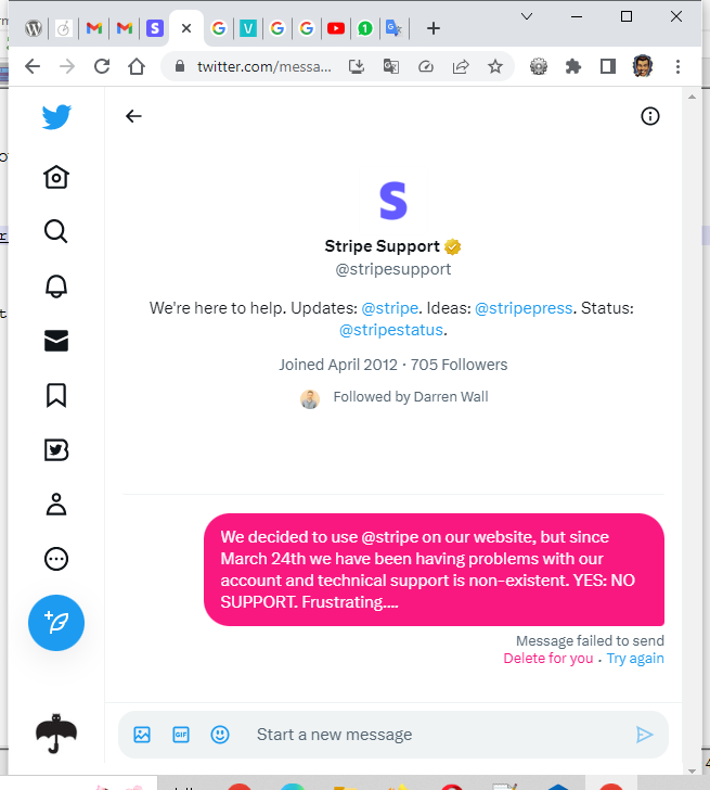 corrupiola's tweet photo. Tried contacting @stripe and @stripesupport again with no response. Support does not receive messages via twitter. It's very amateurish. https://t.co/8eXPRXZt1w