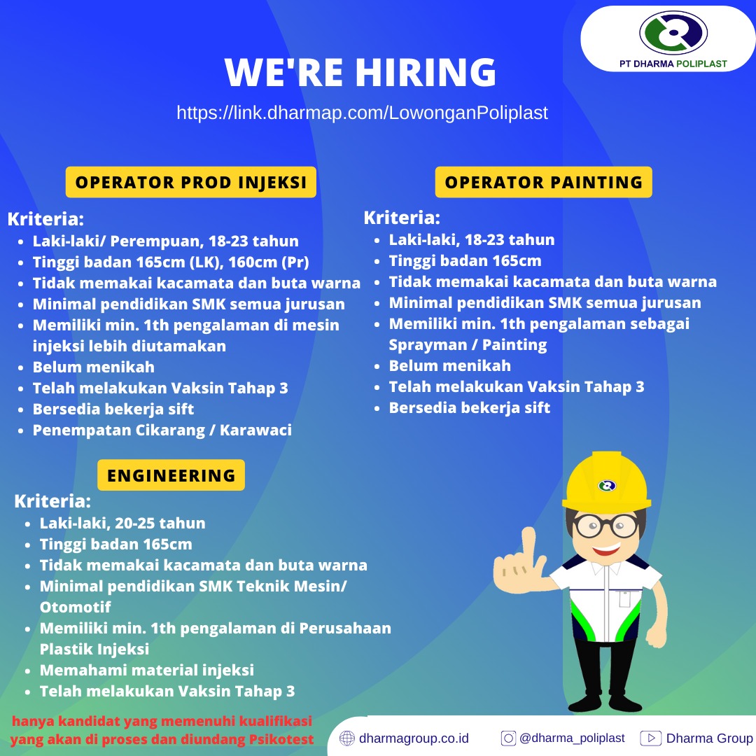 devinovii's tweet photo. #loker #infoloker #lokercikarang #lowongankerja #cikarang #manufacturing https://t.co/FLnsaQSYgE