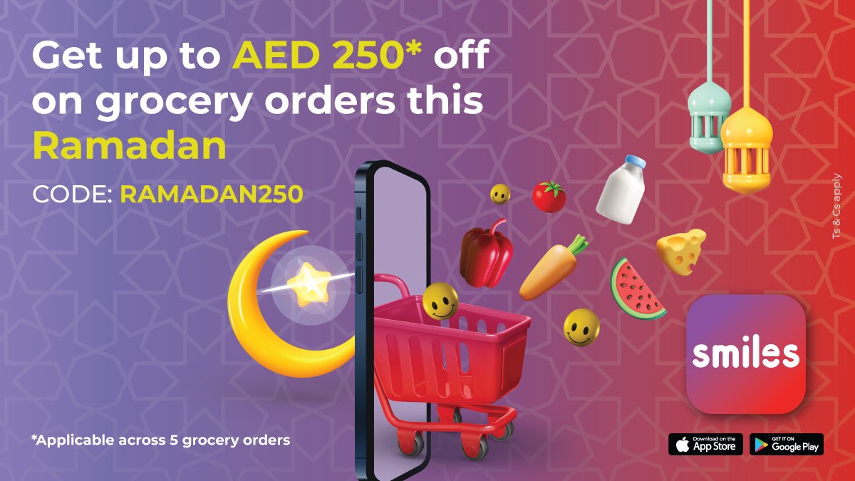 SmilesUAE's tweet photo. #SaveBig on #Ramadan groceries🛒. Get up to AED 250 off on your orders using the code: RAMADAN250😍
https://t.co/fIECcdyKDz

#RamadanDeals https://t.co/ltWXoDm4WU