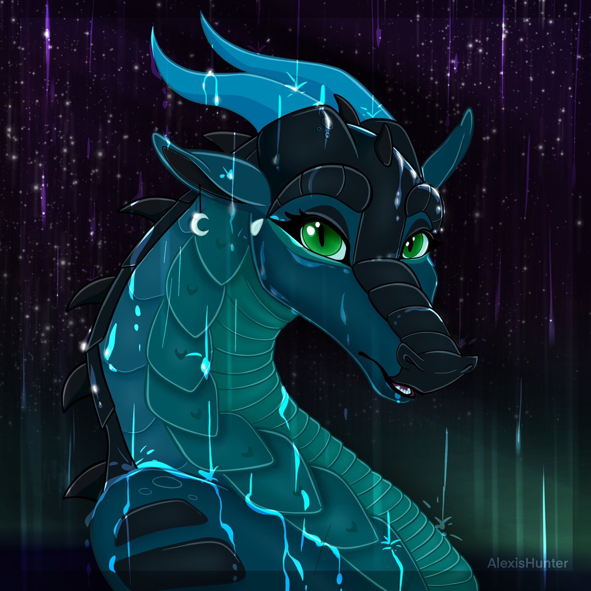 MynxSnowLeopard's tweet photo. The second arc is my favorite- #Moonwatcher this time! I decided last minute to do the rainy background I feel like it came out really pretty :) 

#moon #rain #night #wing #nightwing #wof #wings #of #fire #drawing #digital #art #painting  #space #headshot #WingsofFire  #dragon https://t.co/TYDPJuAm3z